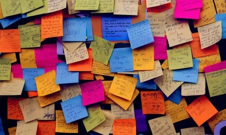 Post it notes being used in a presentation